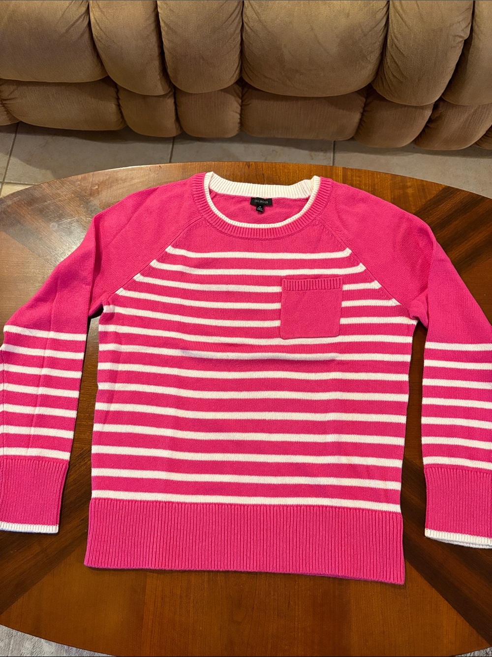 Talbots Pink and White Striped Crewneck Sweater